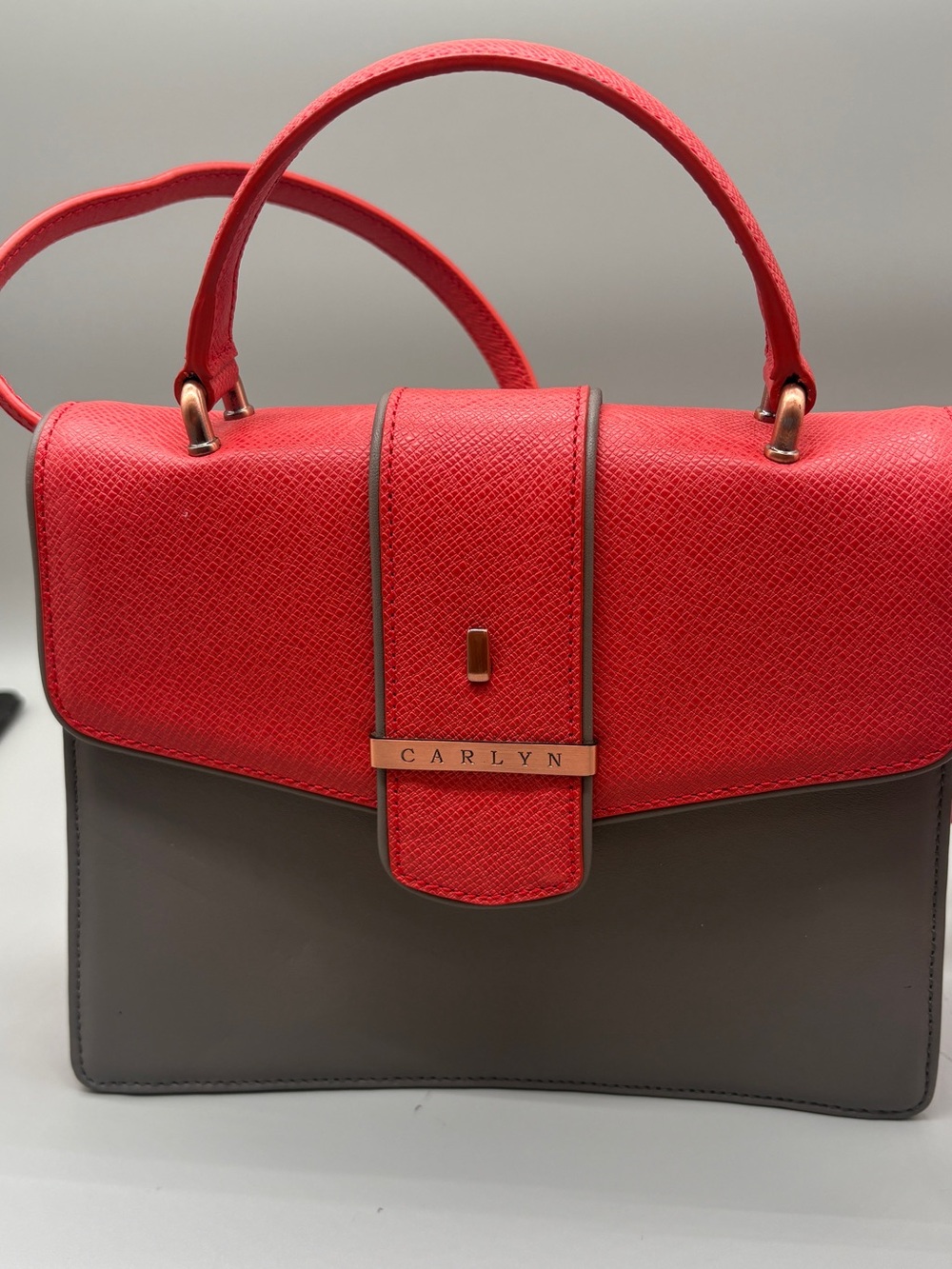 CARLYN Red Gray Structured Crossbody Satchel Bag